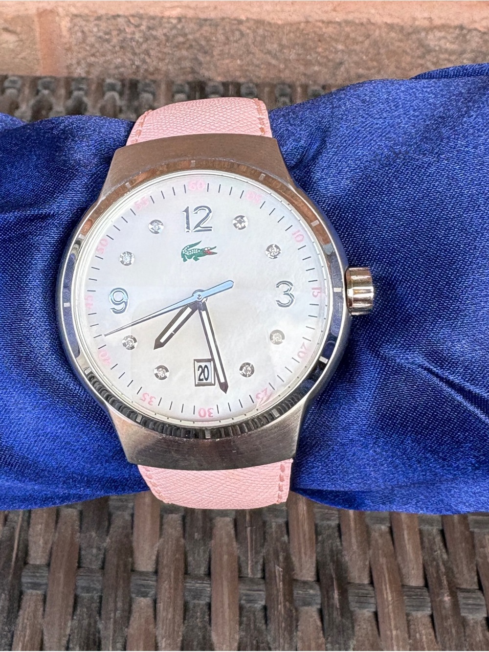 Lacoste Silver Case Watch with Pink Leather Strap